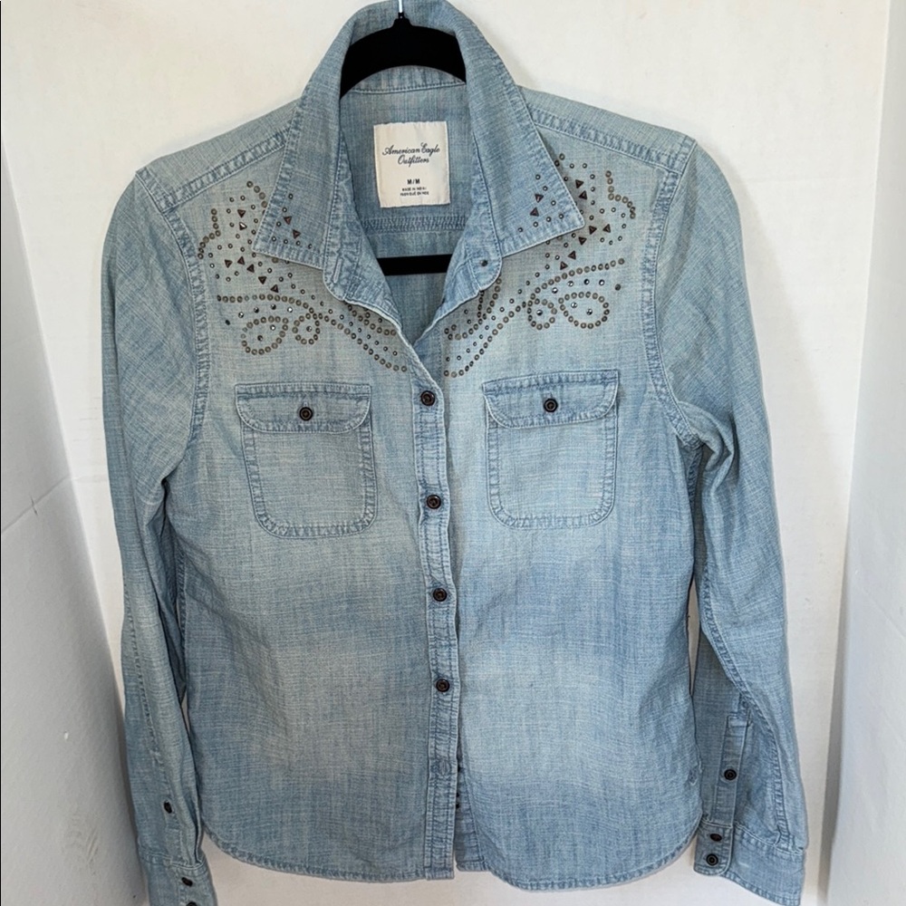 American Eagle Outfitters Embellished Denim Shirt